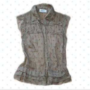 🪽Flower Pattern Brown Blouse Lightweight Frilly